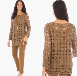 Chico's Shine Basket-Weave Open Knit Tunic Sweater 3 XL